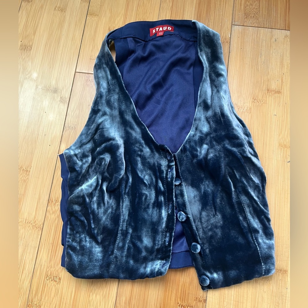 STAUD velvet vest top, blue/purple color.